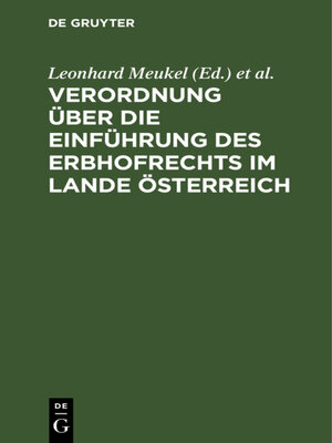 cover image of Verordnung über die Einführung des Erbhofrechts im Lande Österreich